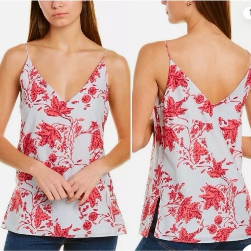 NWT Club Monaco Silk Blend Printed Cami Chemise Tank Gray Rose Floral - Size M